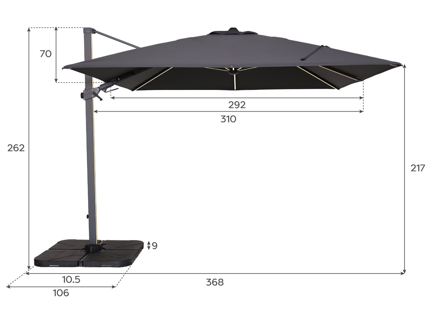 Astra 3m Square LED Cantilever Parasol - Grey - Staffordshire Hot Tubs & Swimspas