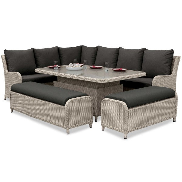 Avery Grande Corner Sofa Lounge Dining Set with Rectangular Rise & Fall Table - Ash Grey - Staffordshire Hot Tubs & Swimspas