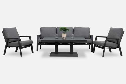 Nova - Zara 3 Seater Sofa Lounge Dining Set with Rectangular Rising Table - Grey