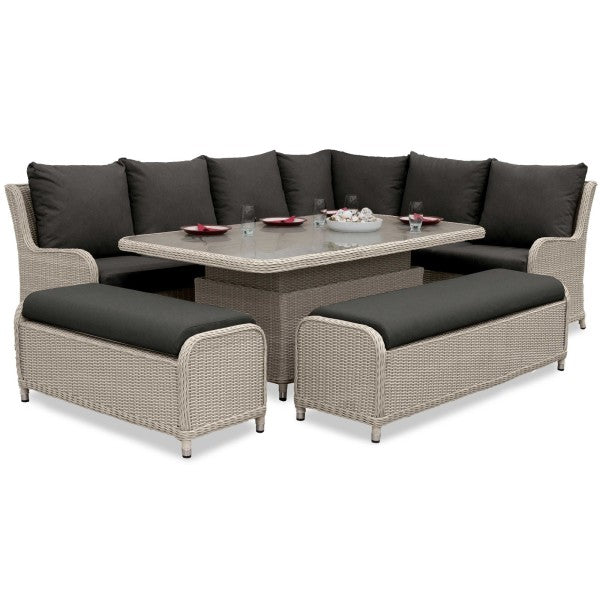 Avery Grande Corner Sofa Lounge Dining Set with Rectangular Rise & Fall Table - Ash Grey - Staffordshire Hot Tubs & Swimspas